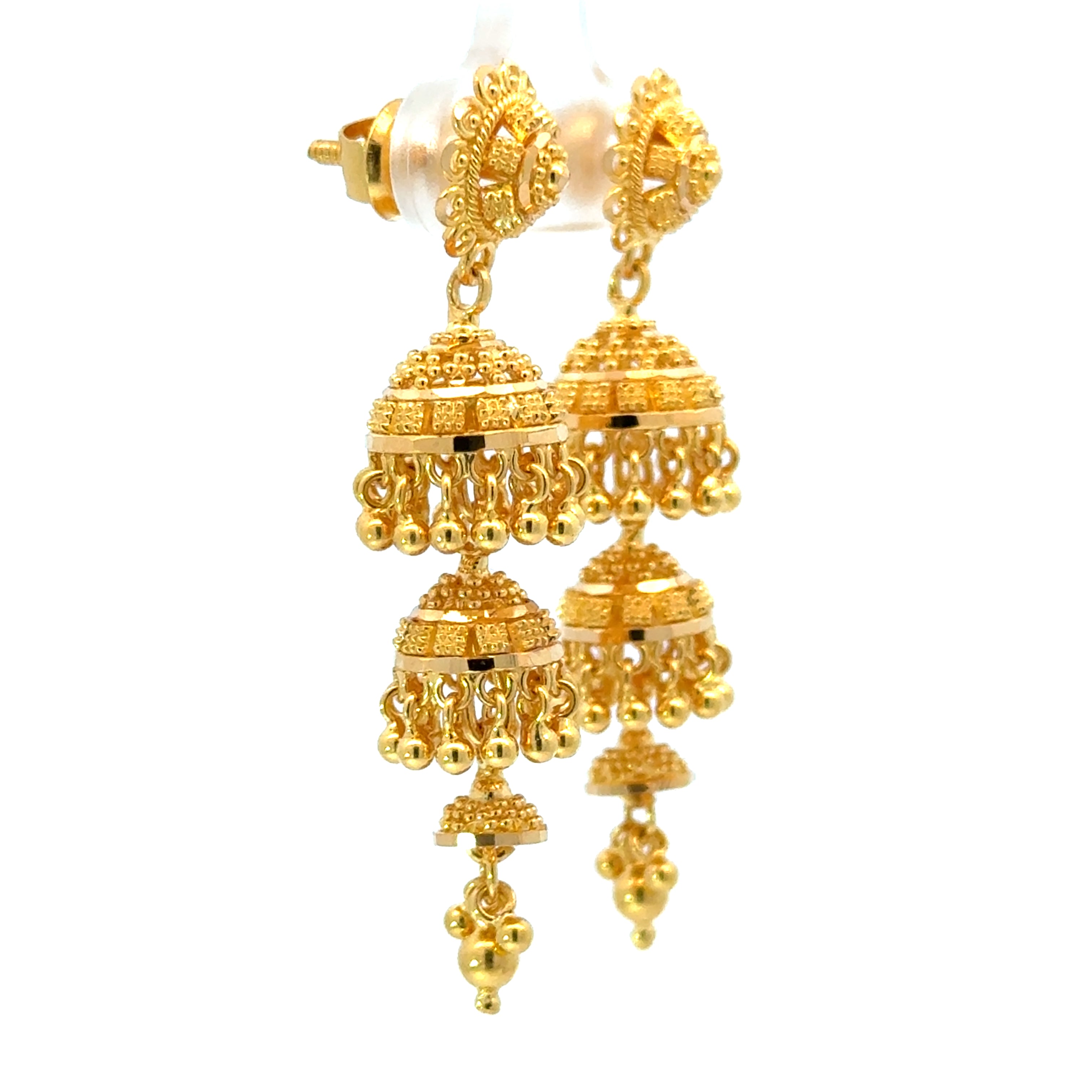 22k Yellow Gold Jhoomkas Filigree Earrings with gold weight of 11.26g