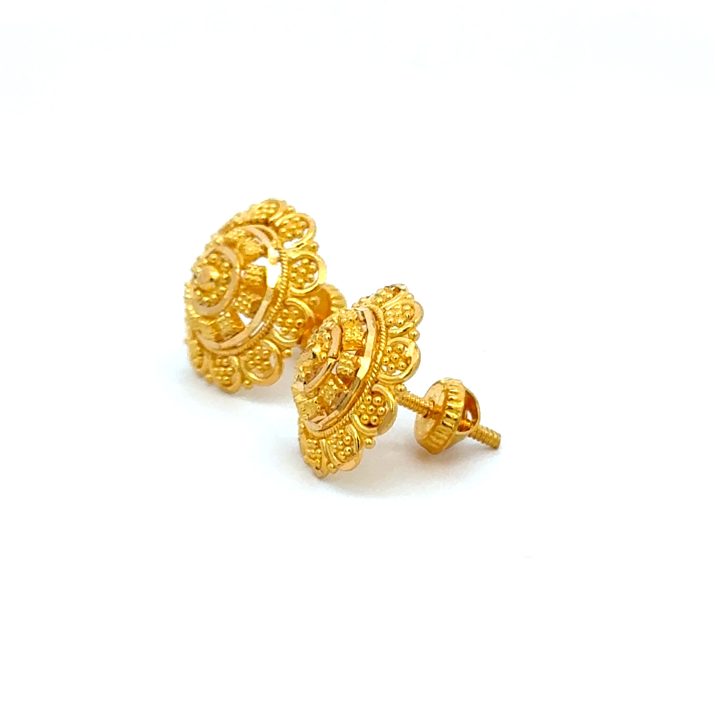 22k Yellow Gold Filigree Earrings with gold weight of 3.66g