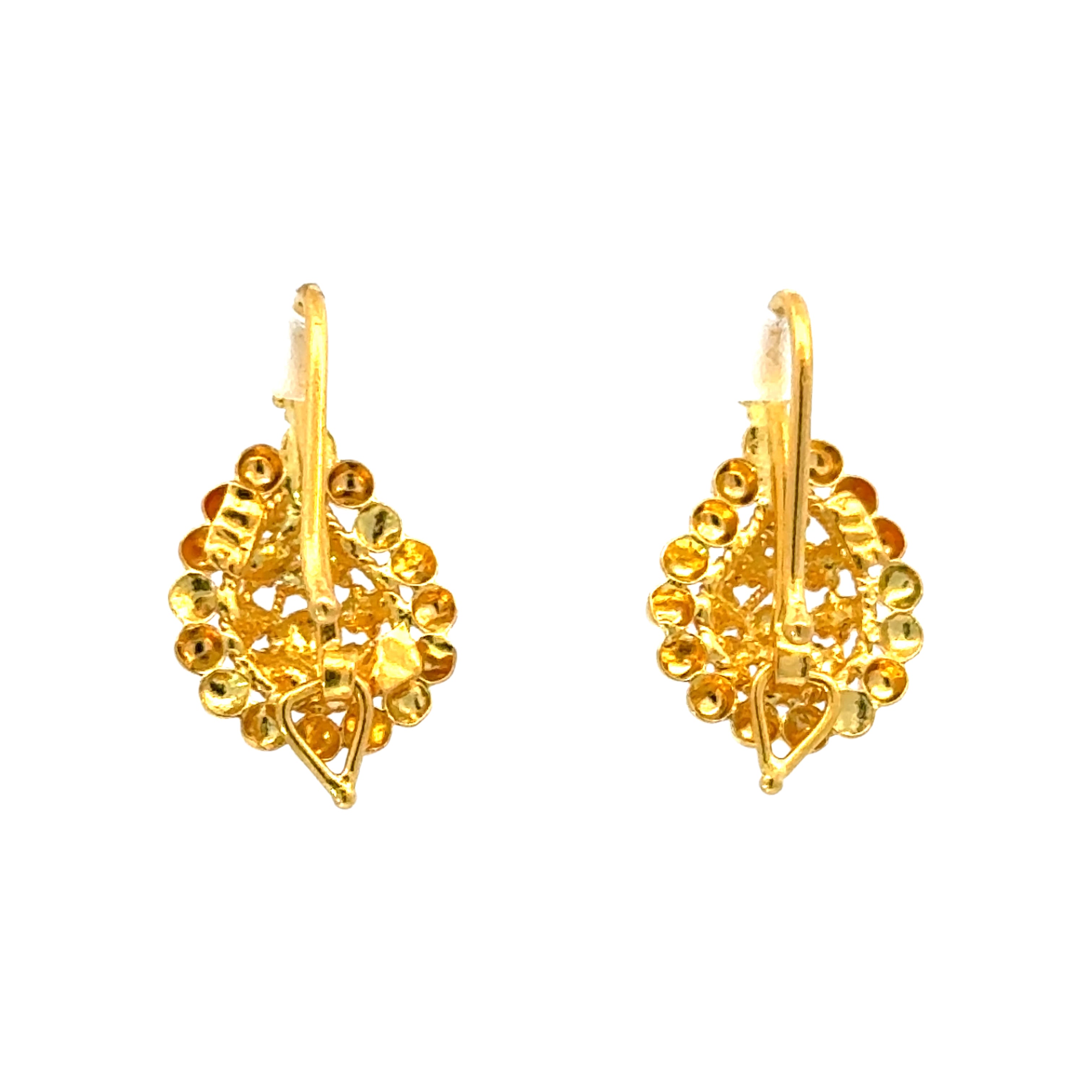 22k Yellow Gold Filigree Earrings with gold weight of 2.57g