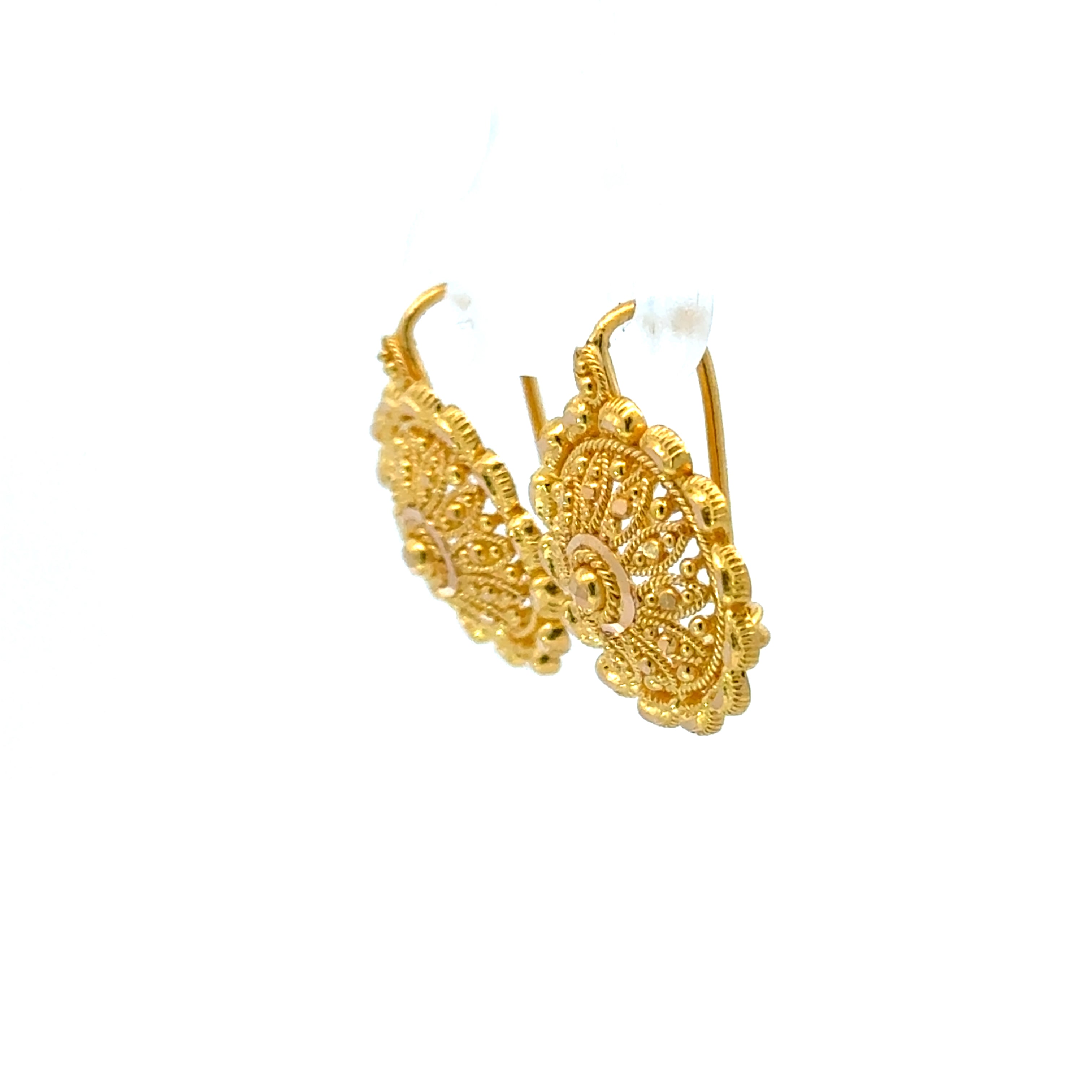 22k Yellow Gold Filigree Earrings with gold weight of 3.85g