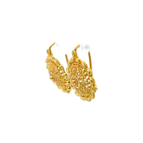 22k Yellow Gold Filigree Earrings with gold weight of 3.85g