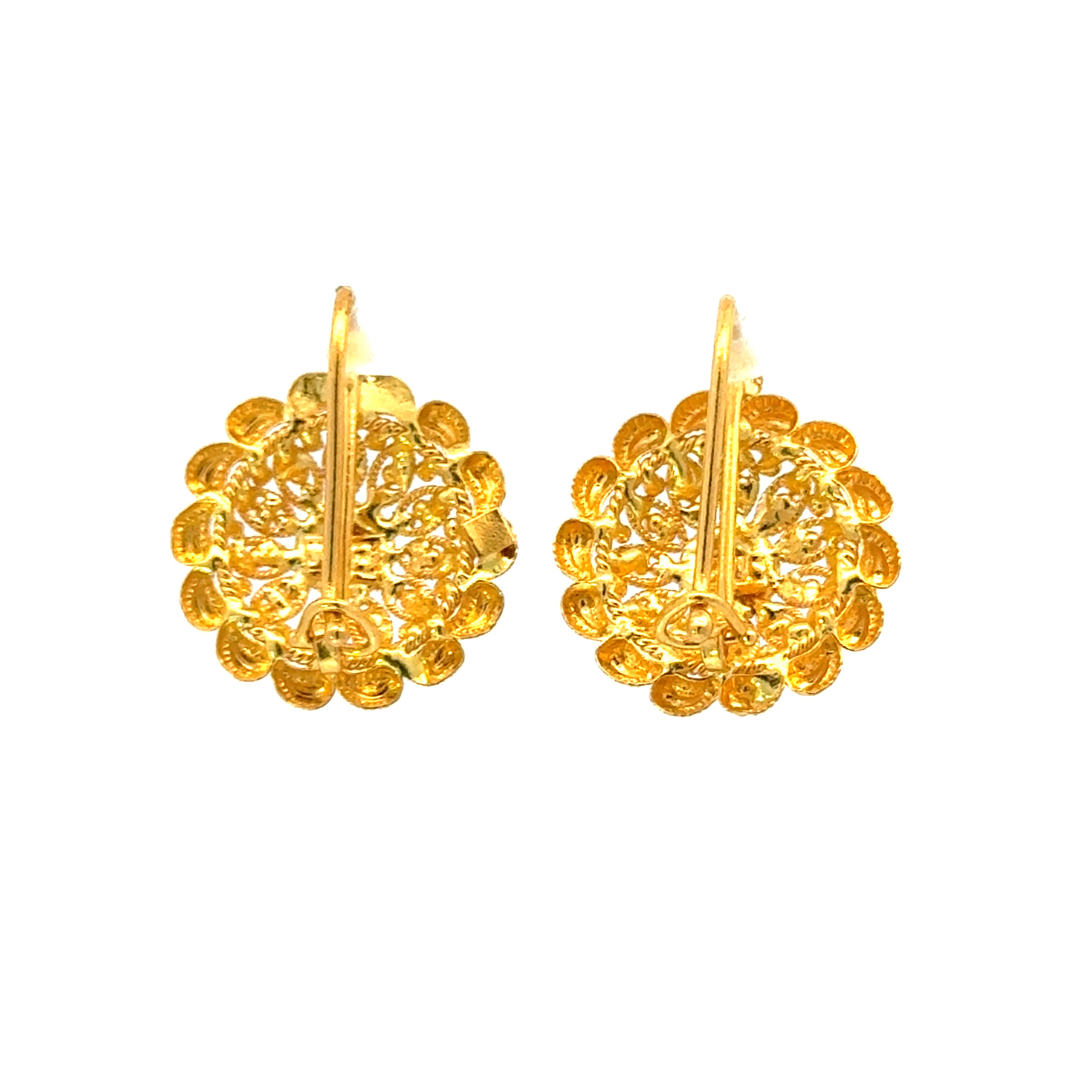 22k Yellow Gold Filigree Earrings with gold weight of 3.85g