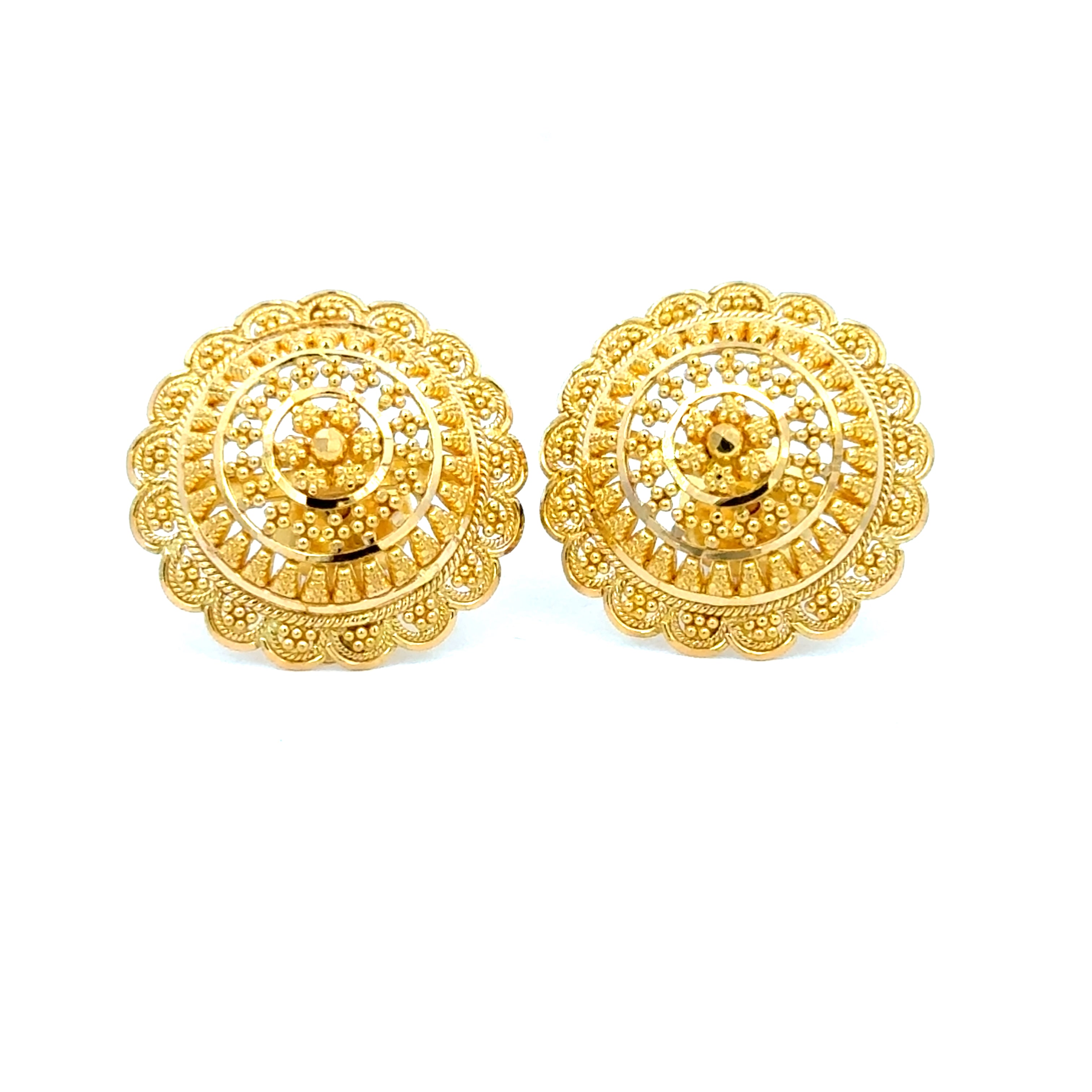 22k Yellow Gold Filigree Large Earrings with gold weight of 7.49g