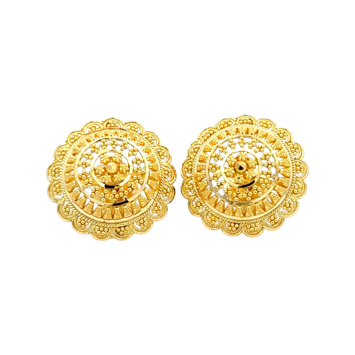 22k Yellow Gold Filigree Large Earrings with gold weight of 7.49g