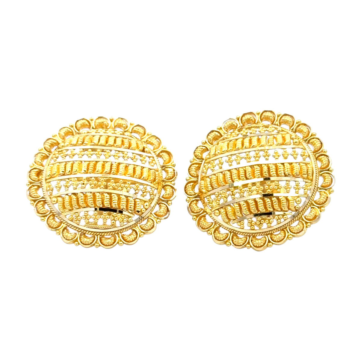 22k Yellow Gold Filigree Oval Earrings with gold weight of 9.18g
