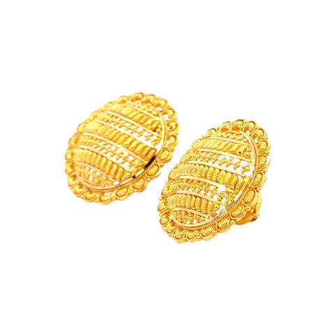 22k Yellow Gold Filigree Oval Earrings with gold weight of 9.18g