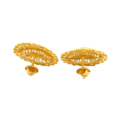 22k Yellow Gold Filigree Oval Earrings with gold weight of 9.18g