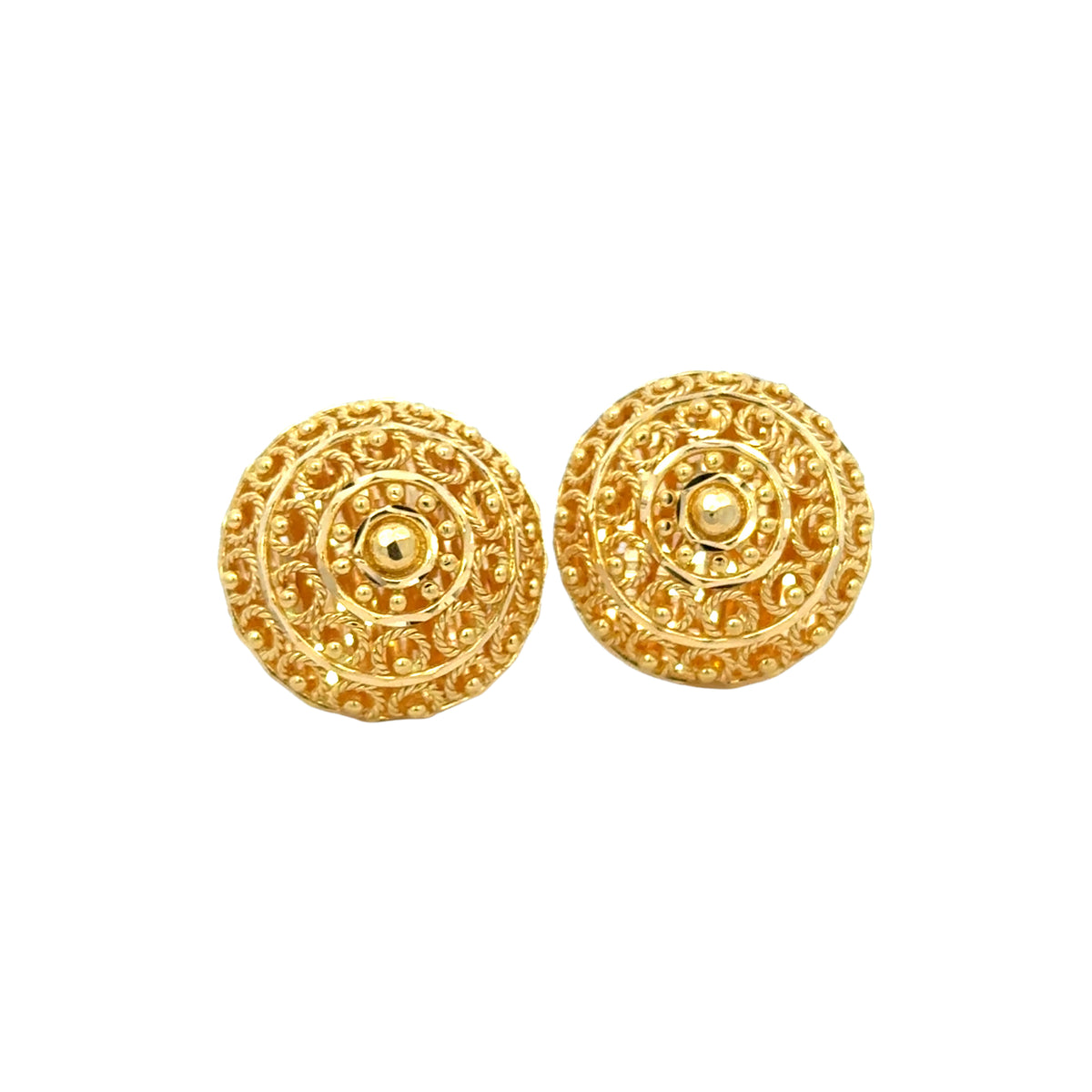 22k Yellow Gold Filigree Fancy Medium Earrings with gold weight of 9.35g