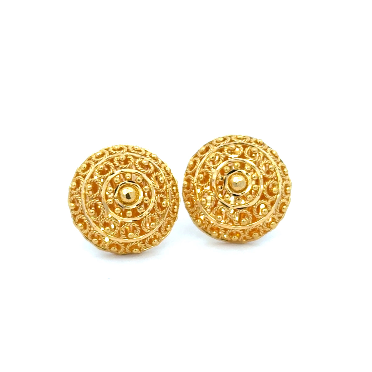 22k Yellow Gold Filigree Fancy Medium Earrings with gold weight of 9.35g