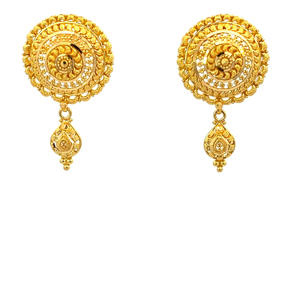 22k Yellow Gold Filigree Dangler Large Earrings with gold weight of 10.84g