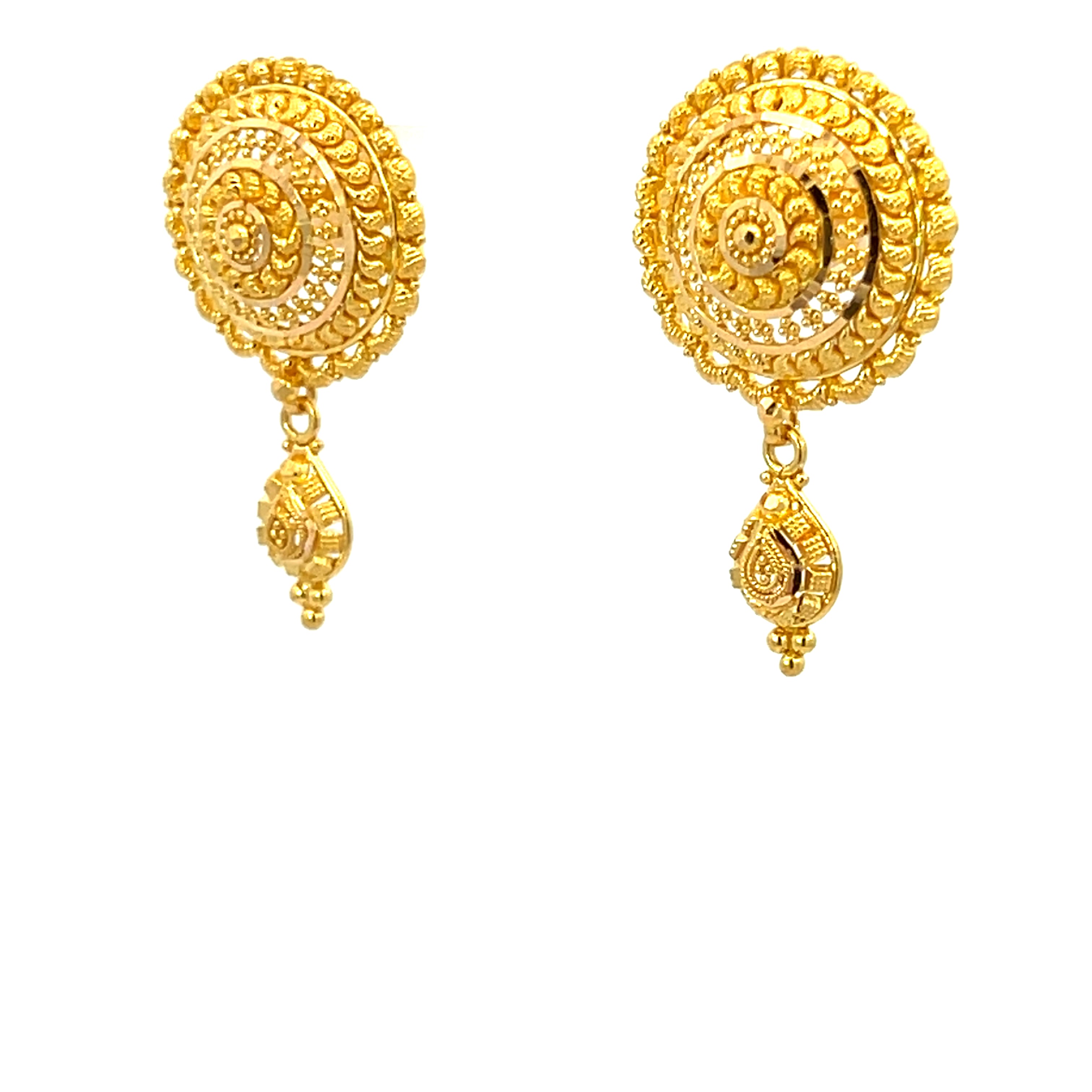 22k Yellow Gold Filigree Dangler Large Earrings with gold weight of 10.84g