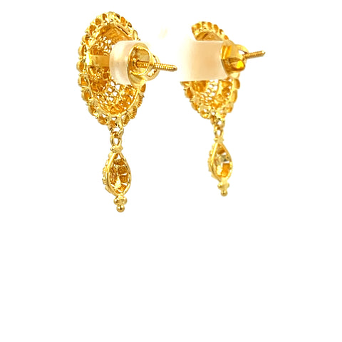 22k Yellow Gold Filigree Dangler Large Earrings with gold weight of 10.84g