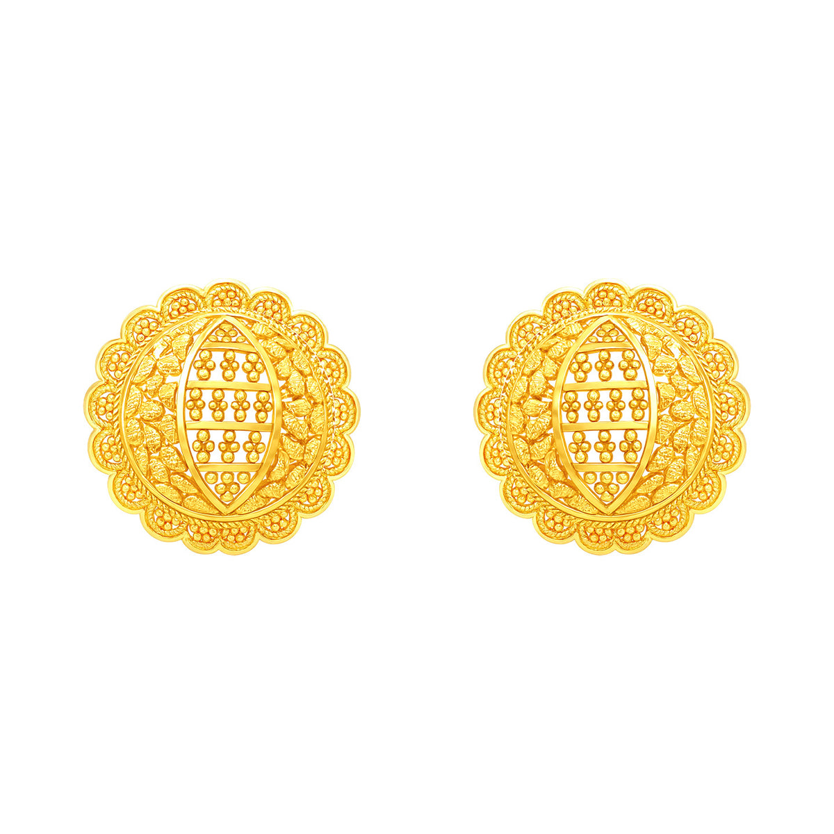 22k Yellow Gold Filigree Medium Earrings with gold weight of 8.11g