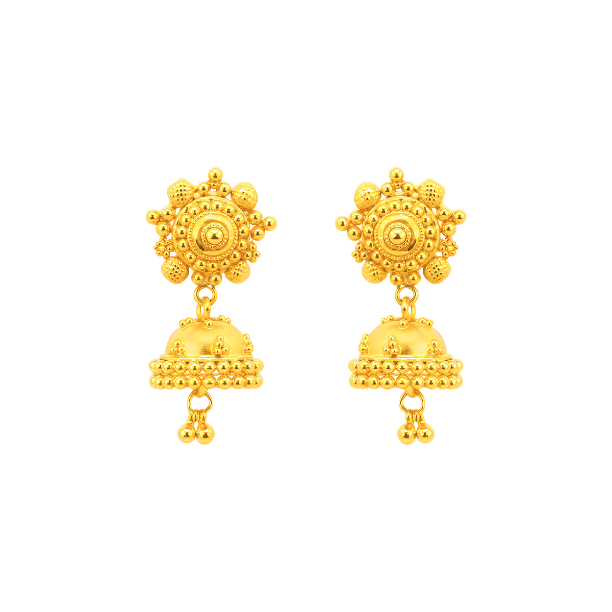 22k Yellow Gold Filigree Jhoomkas Medium Earrings with gold weight of 9.14g