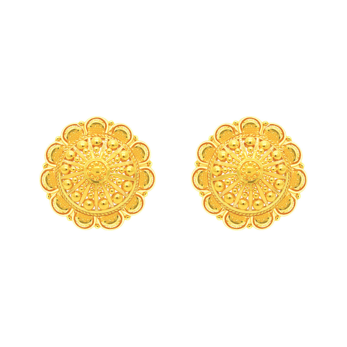 22k Yellow Gold Filigree Medium Earrings with gold weight of 6g
