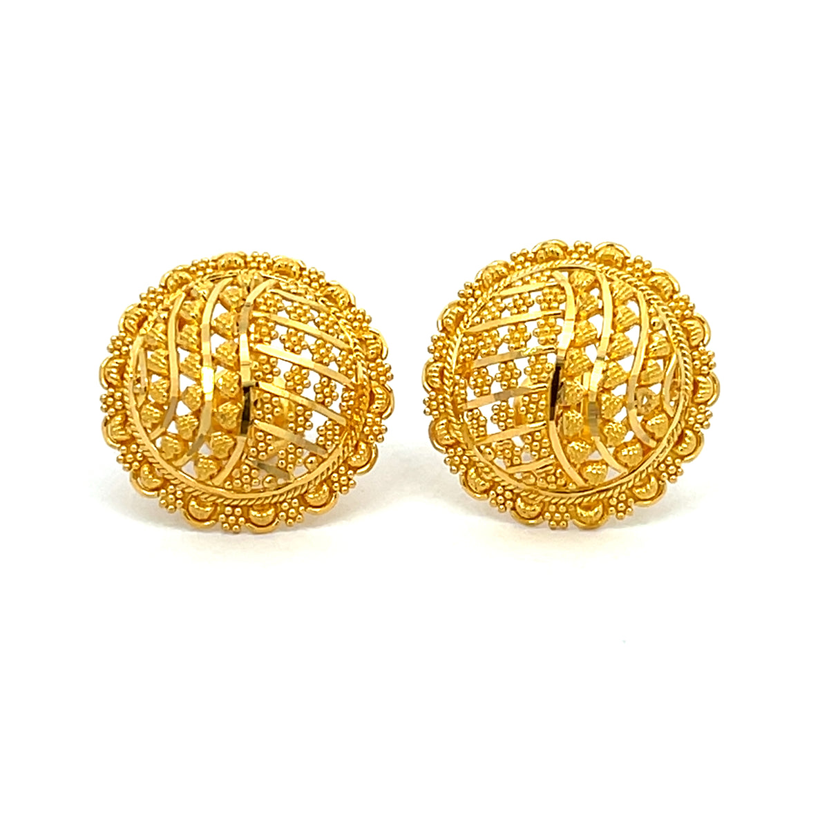 22k Yellow Gold Filigree Large Earrings with gold weight of 7.38g