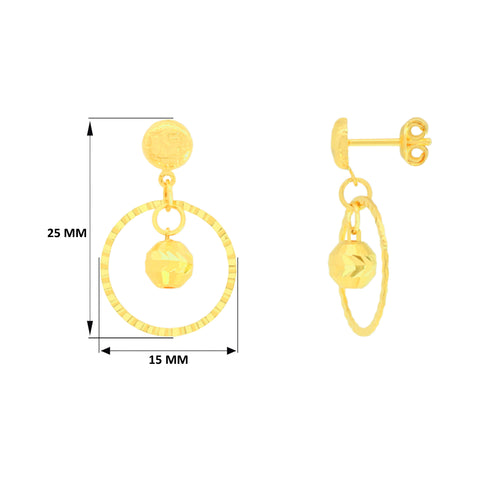 22k Yellow Gold Dangler Large Earrings with gold weight of 3.16g
