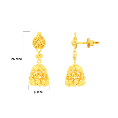 22k Yellow Gold Jhoomkas Earrings with gold weight of 4.67g
