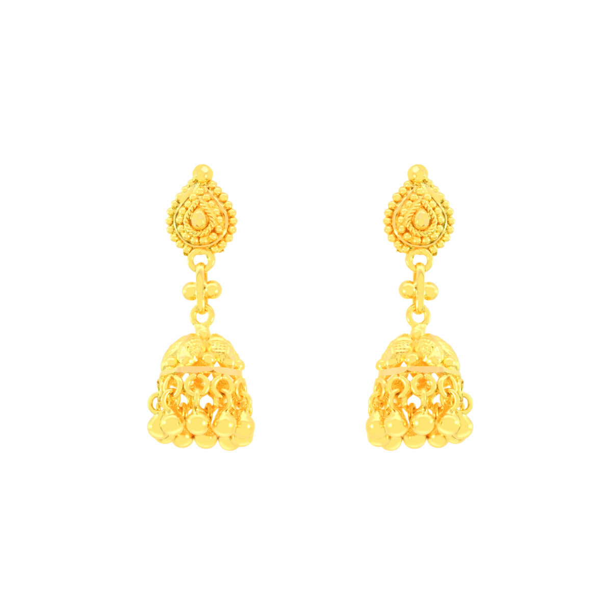 22k Yellow Gold Jhoomkas Earrings with gold weight of 4.67g