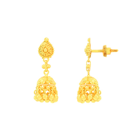 22k Yellow Gold Jhoomkas Earrings with gold weight of 4.67g
