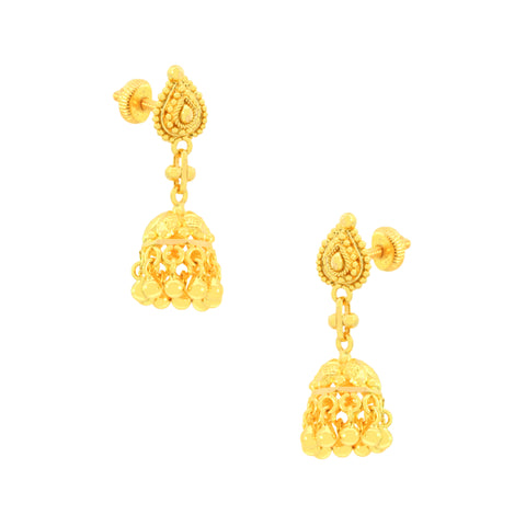 22k Yellow Gold Jhoomkas Earrings with gold weight of 4.67g