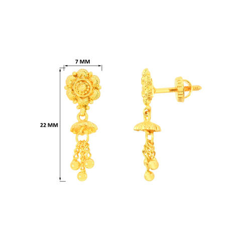 22k Yellow Gold Jhoomkas Earrings with gold weight of 2.2g