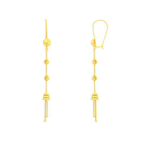 22k Yellow Gold Dangler Turkish Earrings with gold weight of 4.18g
