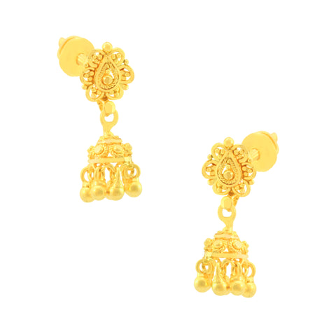 22k Yellow Gold Jhoomkas Earrings with gold weight of 3.65g