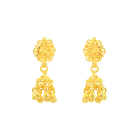 22k Yellow Gold Jhoomkas Earrings with gold weight of 3.65g