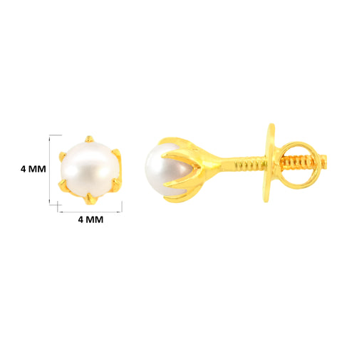 22k Yellow Gold Stud Pearl Baby Earrings with gold weight of 1.11g