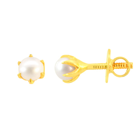 22k Yellow Gold Stud Pearl Baby Earrings with gold weight of 1.11g