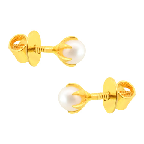 22k Yellow Gold Stud Pearl Baby Earrings with gold weight of 1.11g