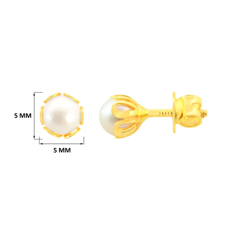 22k Yellow Gold Stud Pearl Earrings with gold weight of 1.45g