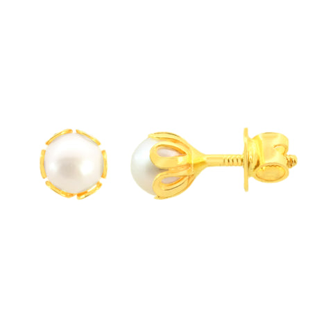 22k Yellow Gold Stud Pearl Earrings with gold weight of 1.46g