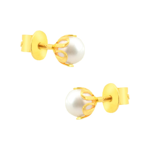 22k Yellow Gold Stud Pearl Earrings with gold weight of 1.45g