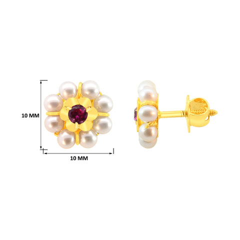 22k Yellow Gold Stud Fancy Pearl and Stone Earrings with gold weight of 3.08g