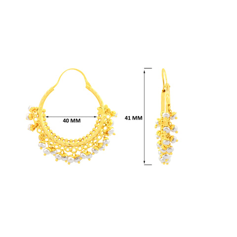 22k Yellow Gold Chandbali Pearl Earrings with gold weight of 8.71g