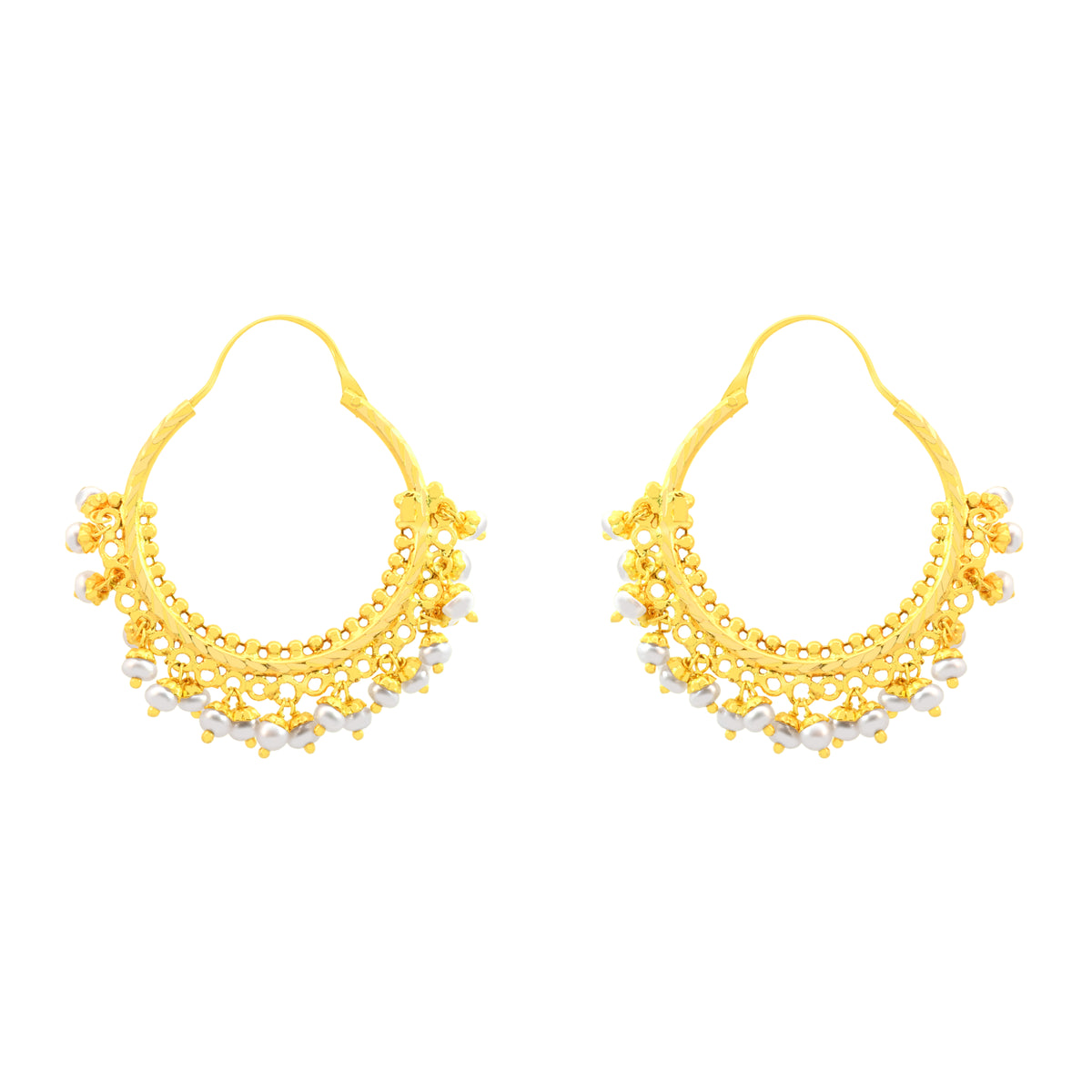 22k Yellow Gold Chandbali Pearl Earrings with gold weight of 8.71g