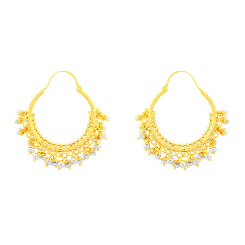 22k Yellow Gold Chandbali Pearl Earrings with gold weight of 8.71g