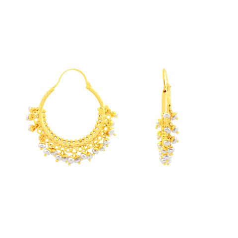 22k Yellow Gold Chandbali Pearl Earrings with gold weight of 8.71g