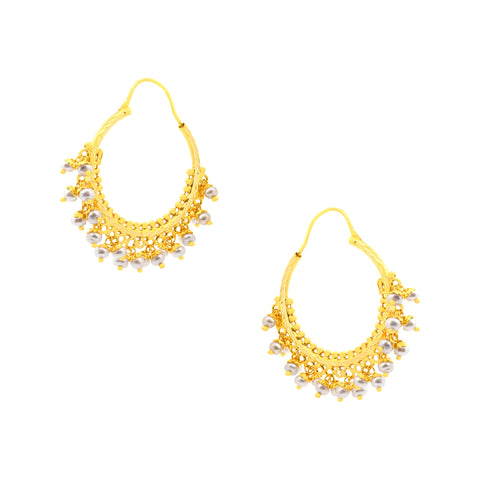 22k Yellow Gold Chandbali Pearl Earrings with gold weight of 8.71g