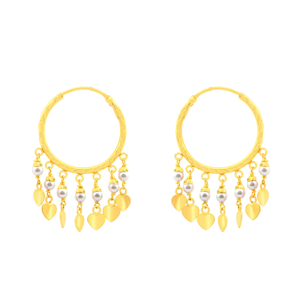 22k Yellow Gold Hoop Pearl Earrings with gold weight of 6.15g