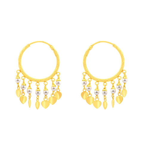 22k Yellow Gold Hoop Pearl Earrings with gold weight of 6.15g