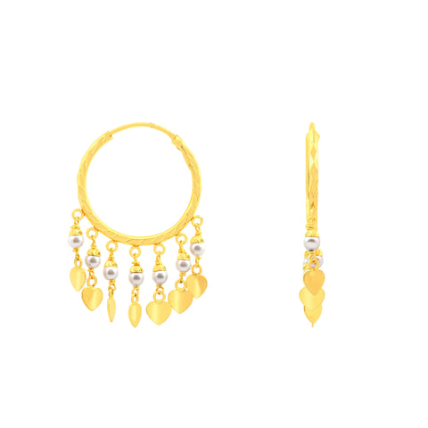 22k Yellow Gold Hoop Pearl Earrings with gold weight of 6.15g