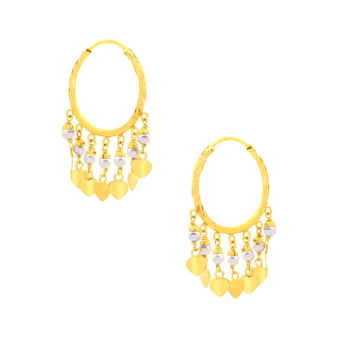 22k Yellow Gold Hoop Pearl Earrings with gold weight of 6.15g