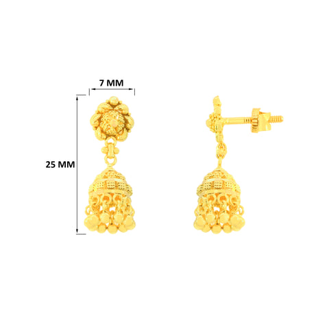22k Yellow Gold Jhoomkas Earrings with gold weight of 5.78g