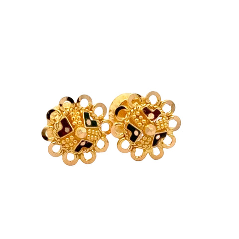 22k Yellow Gold MeenakariOrnamental Earrings with gold weight of 2.27g