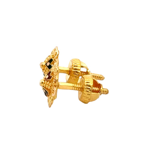 22k Yellow Gold MeenakariOrnamental Earrings with gold weight of 2.27g