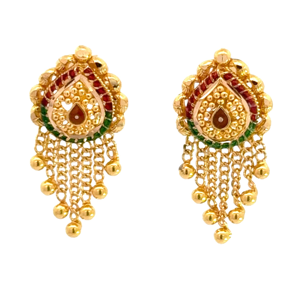 22k Yellow Gold MeenakariOrnamental Earrings with gold weight of 4.97g