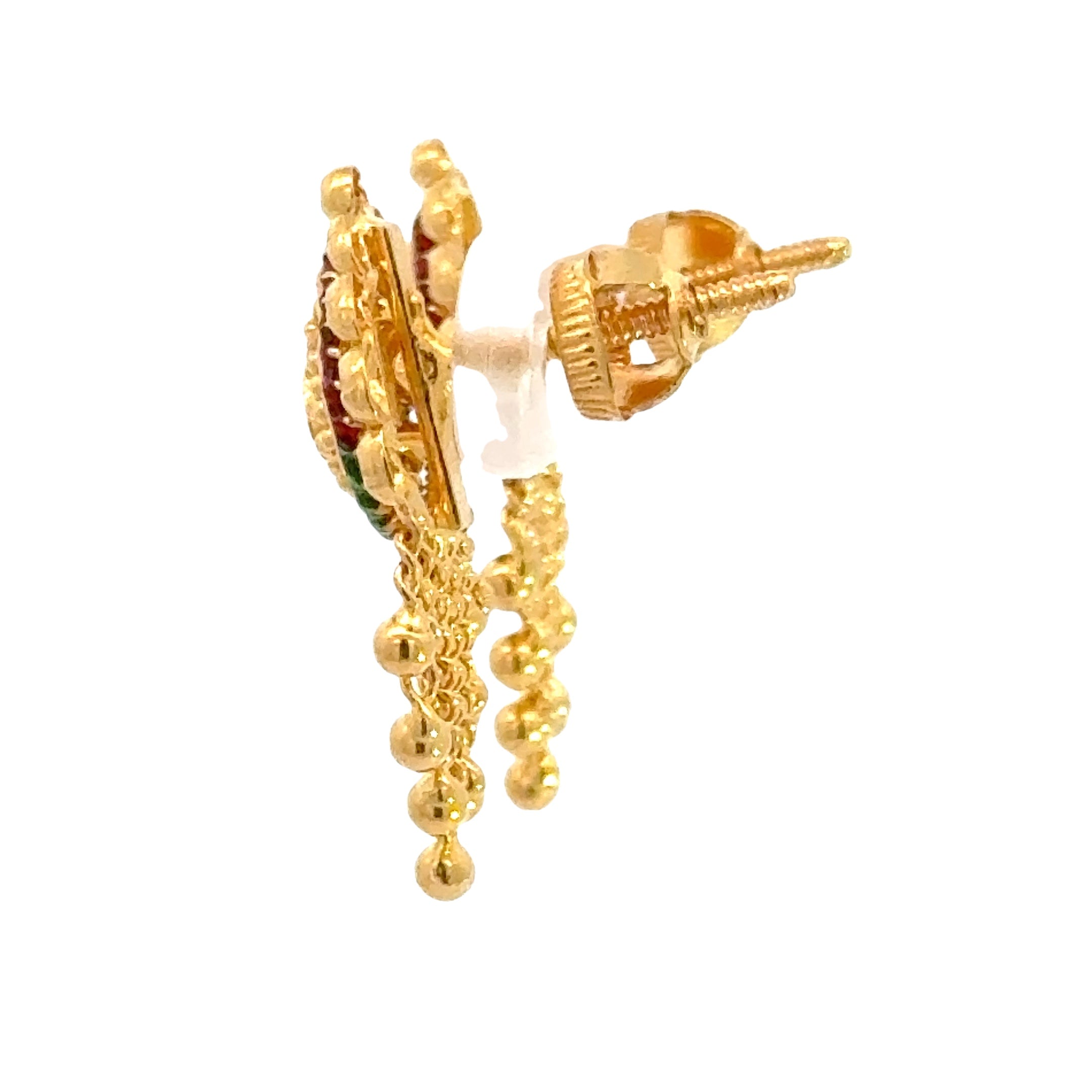 22k Yellow Gold MeenakariOrnamental Earrings with gold weight of 4.97g